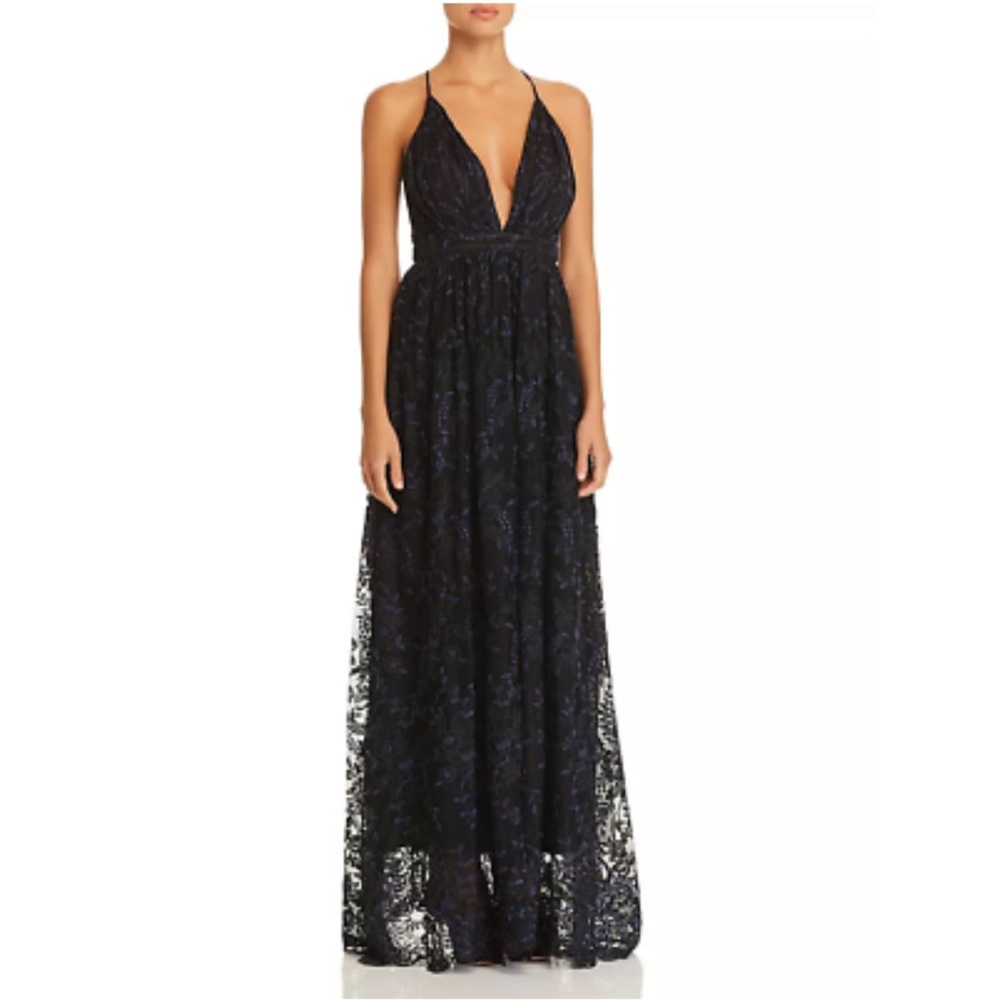 Aqua Black Blue V-Neck Sleeveless Floral Lace Formal Dress